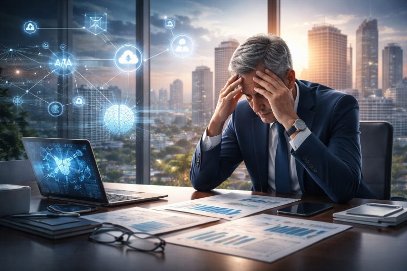 Ejecutivo Preocupado En Oficina Futurista