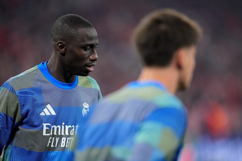 Europapress 7444449 Ferland Mendy Of Real Madrid Cf Warms Up During The Uefa Champions League