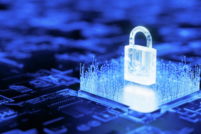 Security Padlock And Circuit Board To Protect Data Low Res